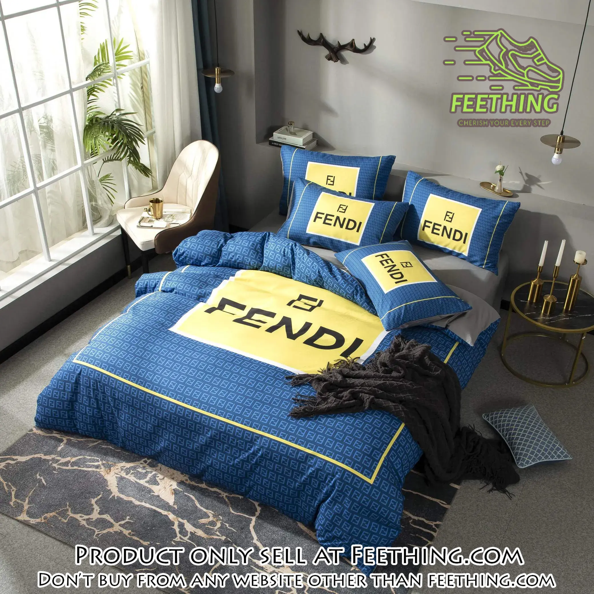 Fendi blue luxury brand premium bedding set bedspread duvet cover set home decor ft3420192